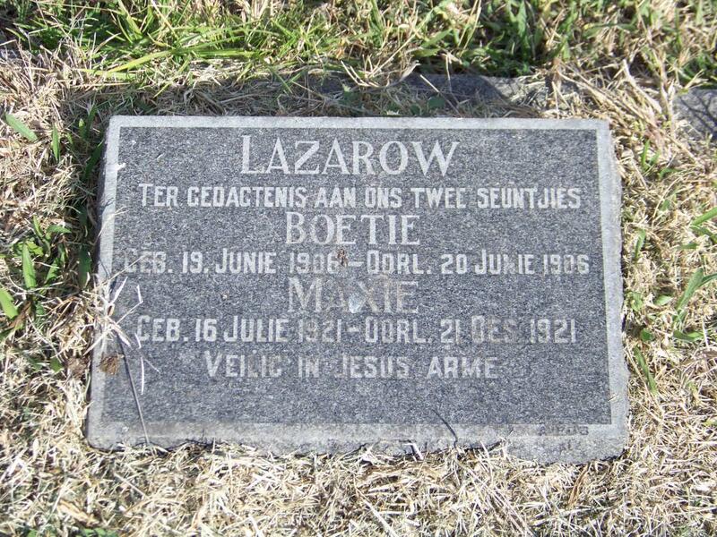 LAZAROW Boetie 1906-1906 :: LAZAROW Maxie 1921-1921