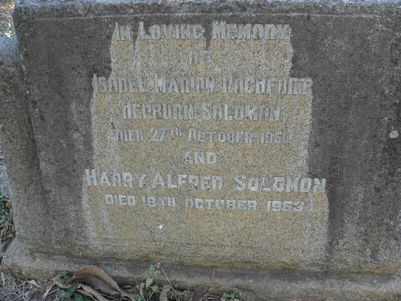 SOLOMON Harry Alfred -1963 & Isobel Marion Rochfort Hepburn -1960