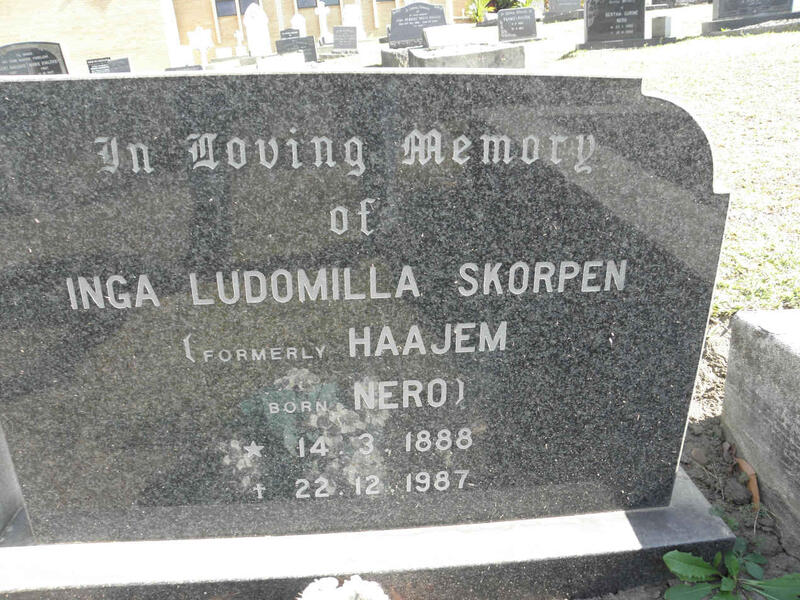 SKORPEN Inga Ludomilla formerly HAAJEM nee NERO 1888-1987