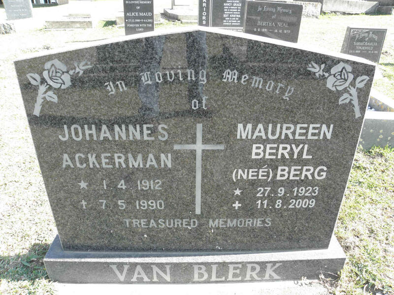 BLERK Johannes Ackerman, van 1912-1990 & Maureen Beryl BERG 1923-2009