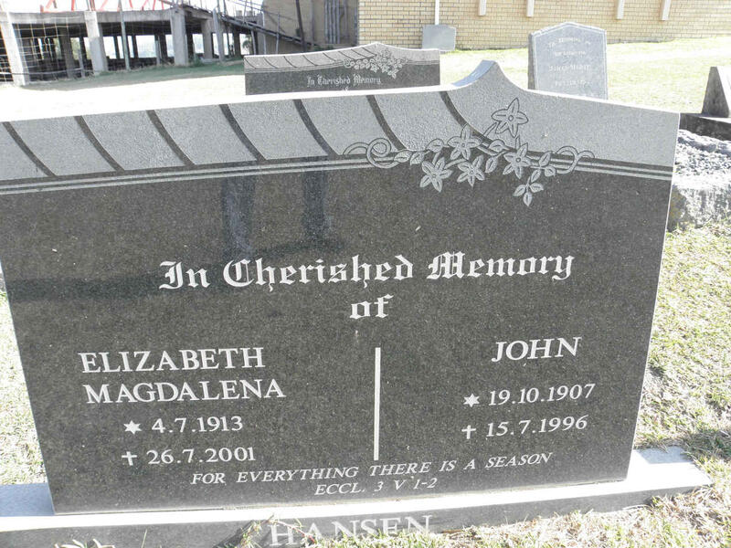 HANSEN John 1907-1996 & Elizabeth Magdalena 1913-2001
