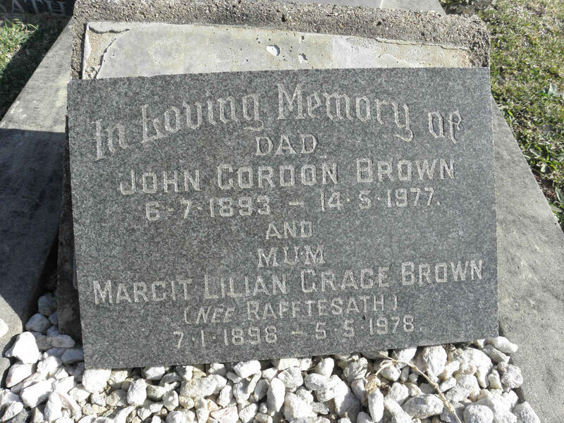 BROWN John Gordon 1893-1977 & Margit Lilian Grace RAFFTESATH 1898-1978