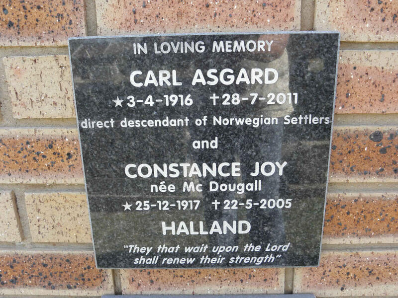 HALLAND Carl Asgard 1916-2011 & Constance Joy McDOUGALL 1917-2005