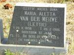 MERWE Maria Aletta, van der 1898-1986