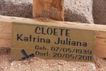 CLOETE Katrina Juliana 1939-2011