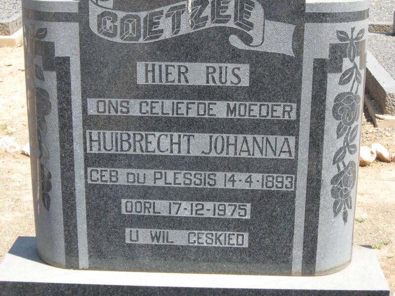 COETZEE Huibrecht Johanna nee DU PLESSIS 1893-1975