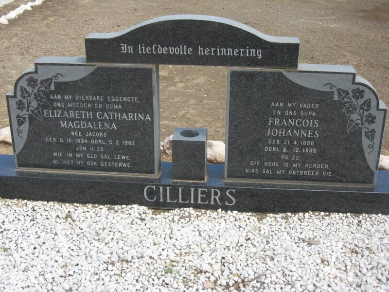 CILLIERS Francois Johannes 1896-1988 & Elizabeth Catharina Magdalena JACOBS 1894-1982