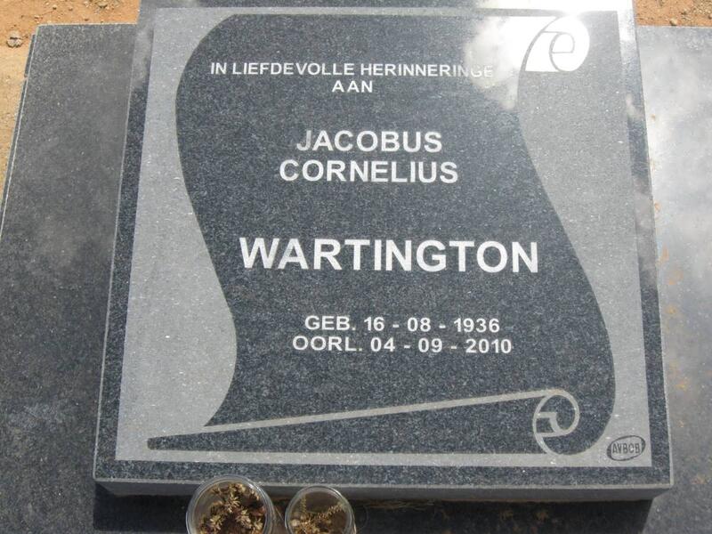 WARTINGTON Jacobus Cornelius 1936-2010