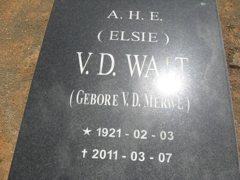 WALT A.H.E., v.d. nee V.D. MERWE 1921-2011