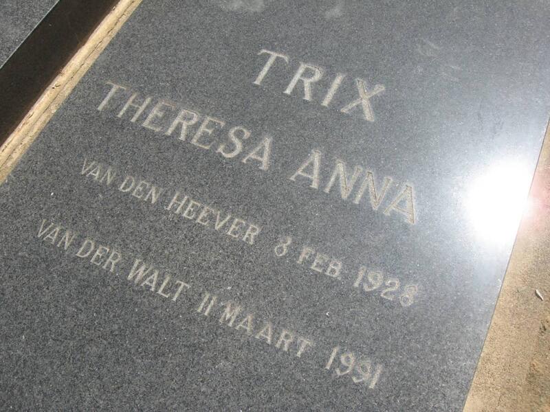 WALT Theresa Anna, van der nee VAN DEN HEEVER 1928-1991