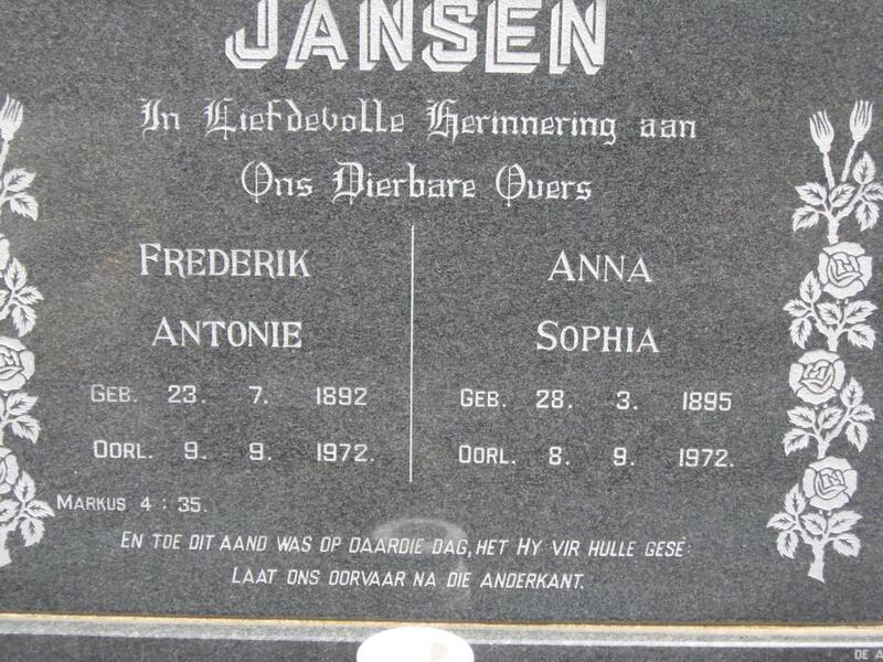 JANSEN Frederik Antonie 1892-1972 & Anna Sophia 1895-1972