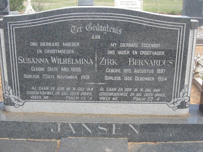 JANSEN Zirk Bernardus 1897-1954 & Susanna Wilhelmina 1895-1981