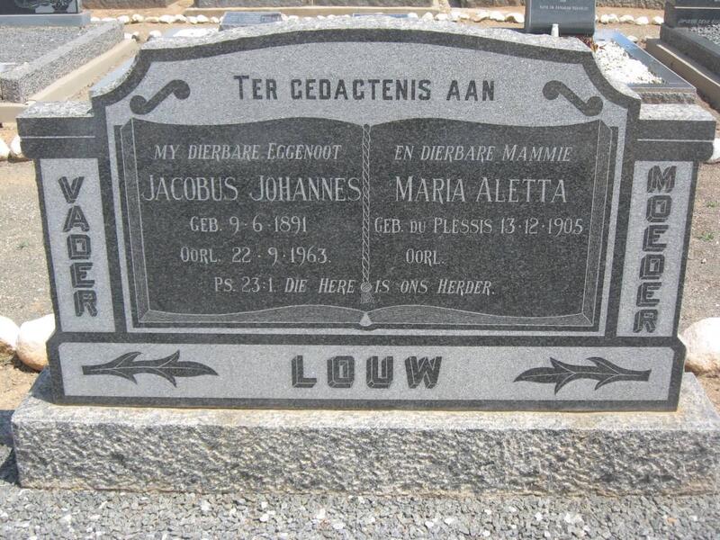 LOUW Jacobus Johannes 1891-1963 & Maria Aletta DU PLESSIS 1905-