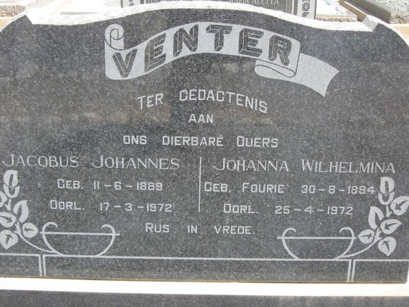VENTER Jacobus Johannes 1889-1972 & Johanna Wilhelmina FOURIE 1894-1972