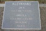 KLEYNHANS Jan A. 1900-1979 & Anna B.A. 1899-1964