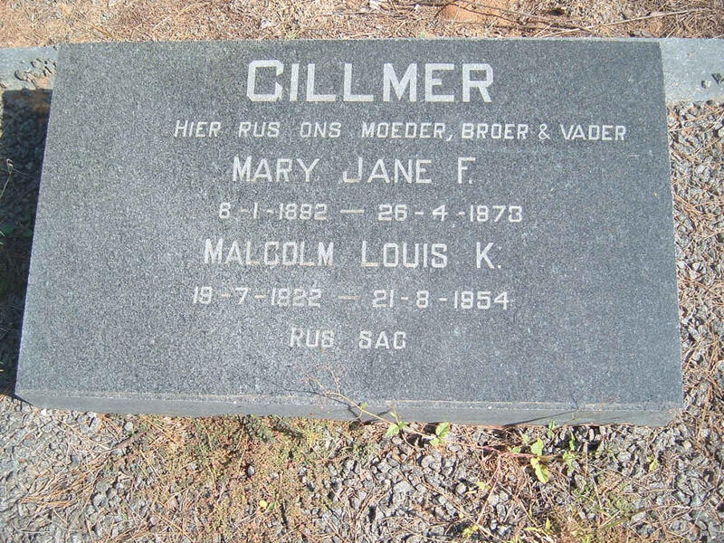 GILLMER Malcolm Louis K. 19?2-1954 :: GILLMER Mary Jane F. 1892-1973