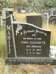 MARITZ Anna Elizabeth nee JORDAAN 1924-1993