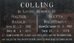 COLLING Walter Harold 1896-1975 & Aletta Wilhelmina ZIETSMAN 1903-1974