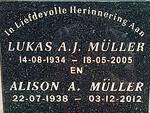 MÜLLER Lukas A.J. 1934-2005 & Alison A. 1938-2012