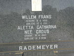 RADEMEYER Willem Frans 1932-1991 & Aletta Catharina CROUS 1942-2006