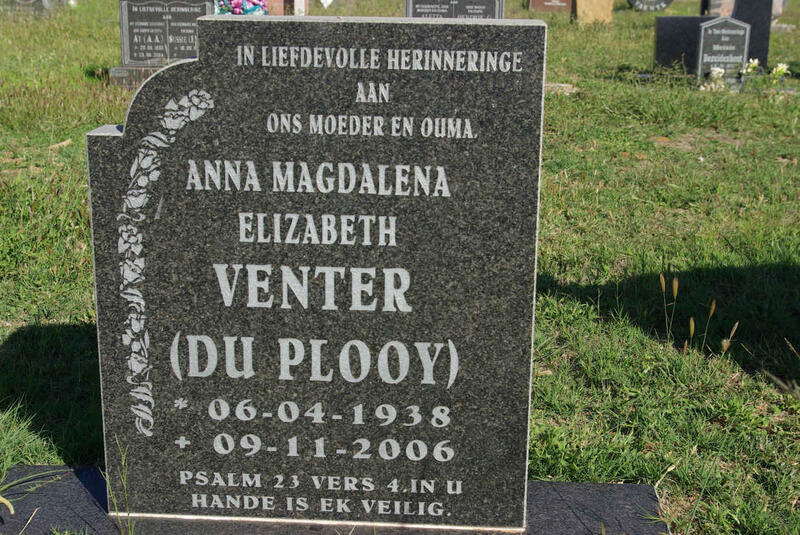 VENTER Anna Magdalena Elizabeth nee DU PLOOY 1938-2006