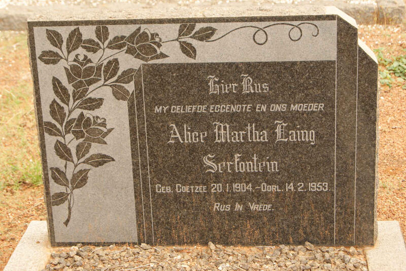 SERFONTEIN Alice Martha Laing nee COETZEE 1904-1953