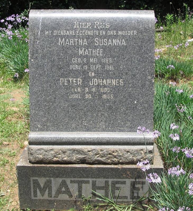 MATHEE Peter Johannes 190?-1955 & Martha Susanna 1889-1951