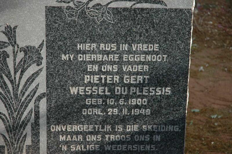 PLESSIS Pieter Gert Wessel, du 1900-1949
