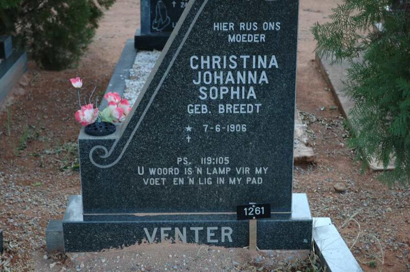 VENTER Christina Johanna Sophia nee BREEDT 1906-