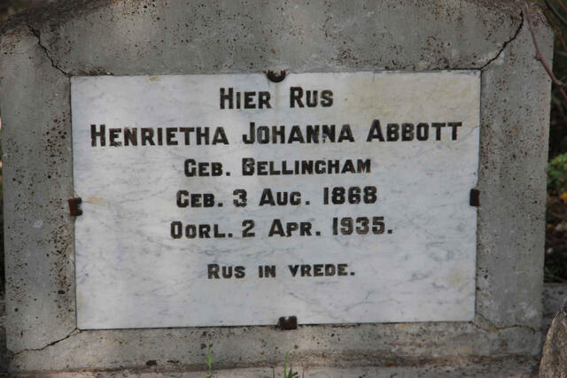 ABBOTT Henrietha Johanna nee BELLINGHAM 1868-1935