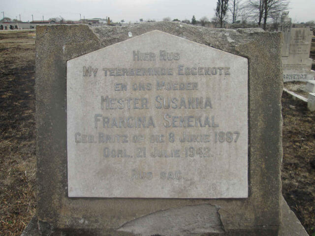 SENEKAL Hester Susanna Francina nee BRITZ 1887-1942