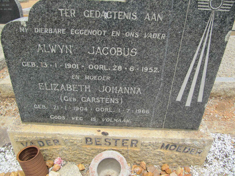 BESTER Alwyn Jacobus 1901-1952 & Elizabeth Johanna CARSTENS 1904-1966