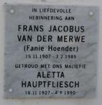 MERWE Frans Jacobus, van der 1907-1985 & Aletta HAUPTFLEISCH 1907-1990