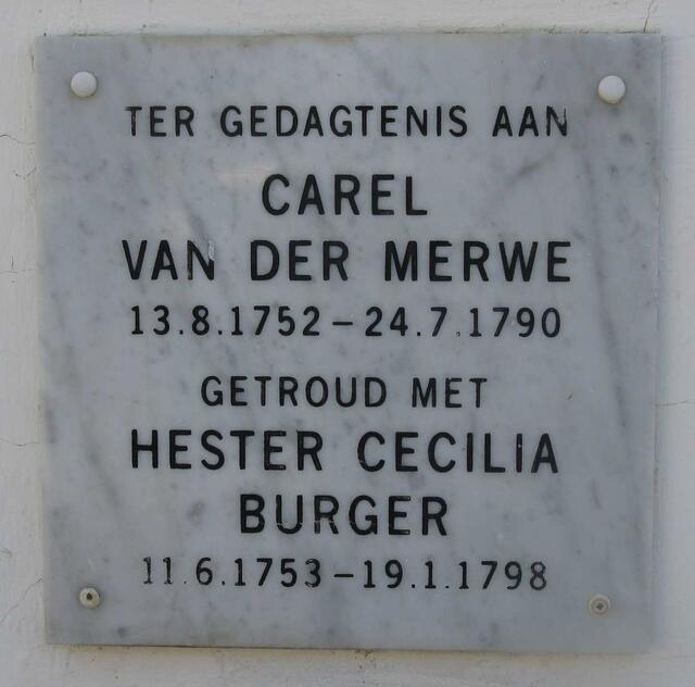 MERWE Carel, van der 1752-1790 & Hester Cecilia BURGER 1753-1798