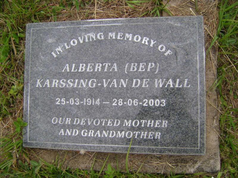 WAAL Alberta, van de, KARSSING 1914-2003
