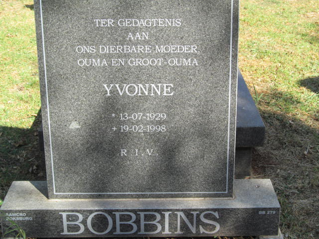 BOBBINS Yvonne 1929-1998