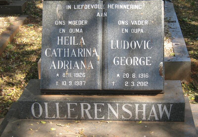 OLLERENSHAW Ludovic George 1916-2012 & Heila Catharina Adriana 1926-1987