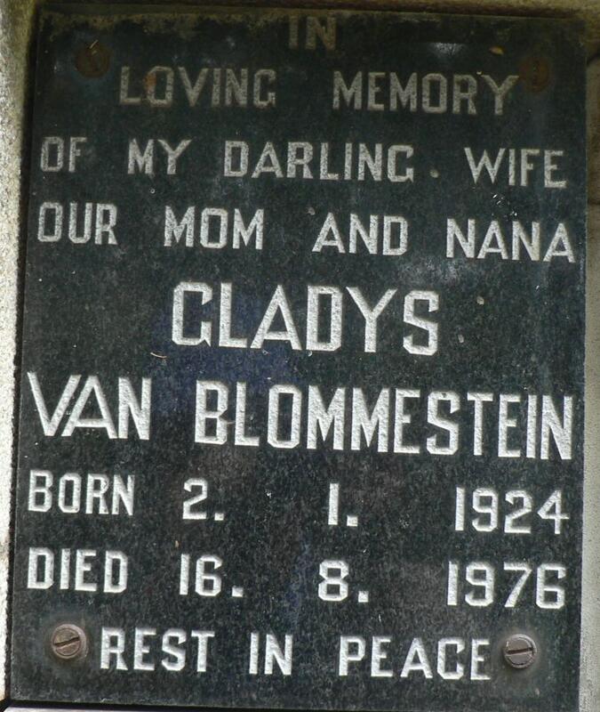 BLOMMESTEIN Gladys, van 1924-1976