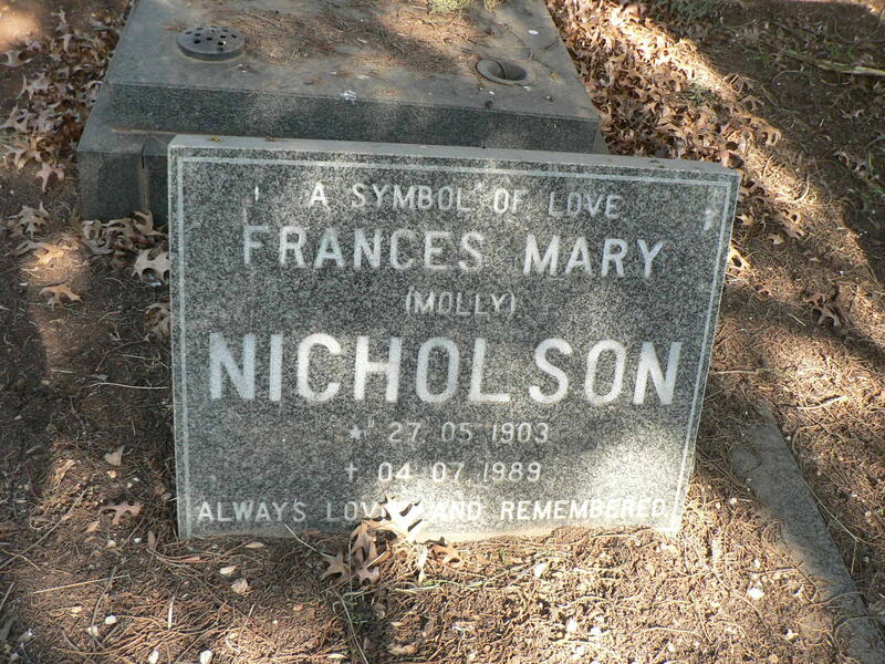 NICHOLSON Frances Mary 1903-1989