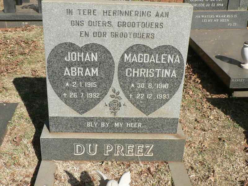 PREEZ Johan Abram, du 1915-1992 & Magdalena Christina 1910-1993