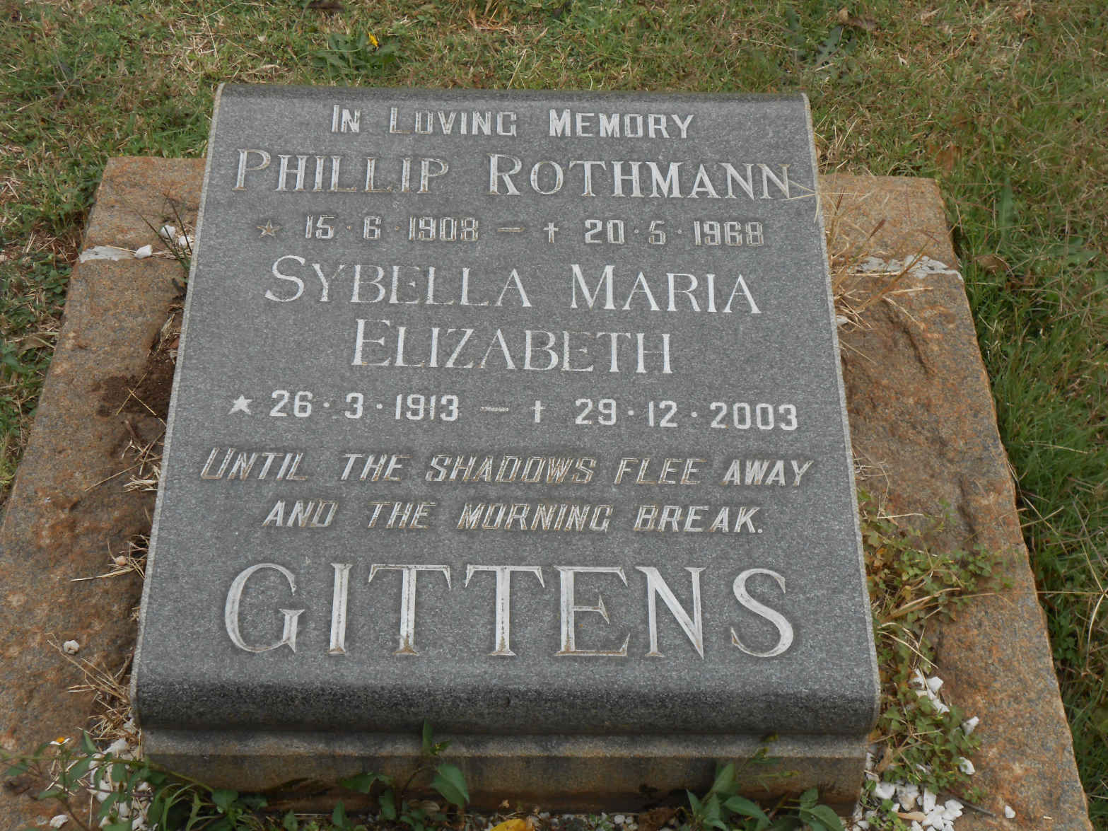 GITTENS Phillip Rothmann 1908-1968 & Sybella Maria Elizabeth 1913-2003
