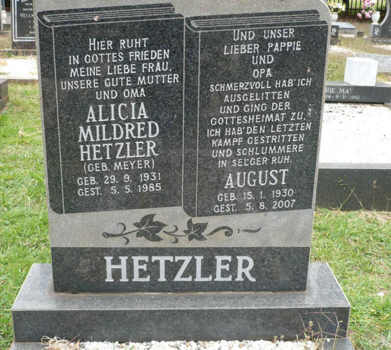 HETZLER August 1930-2007 & Alicia Mildred MEYER 1931-1985