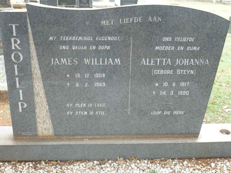 TROLLIP James William 1908-1969 & Aletta Johanna STEYN 1917-1990