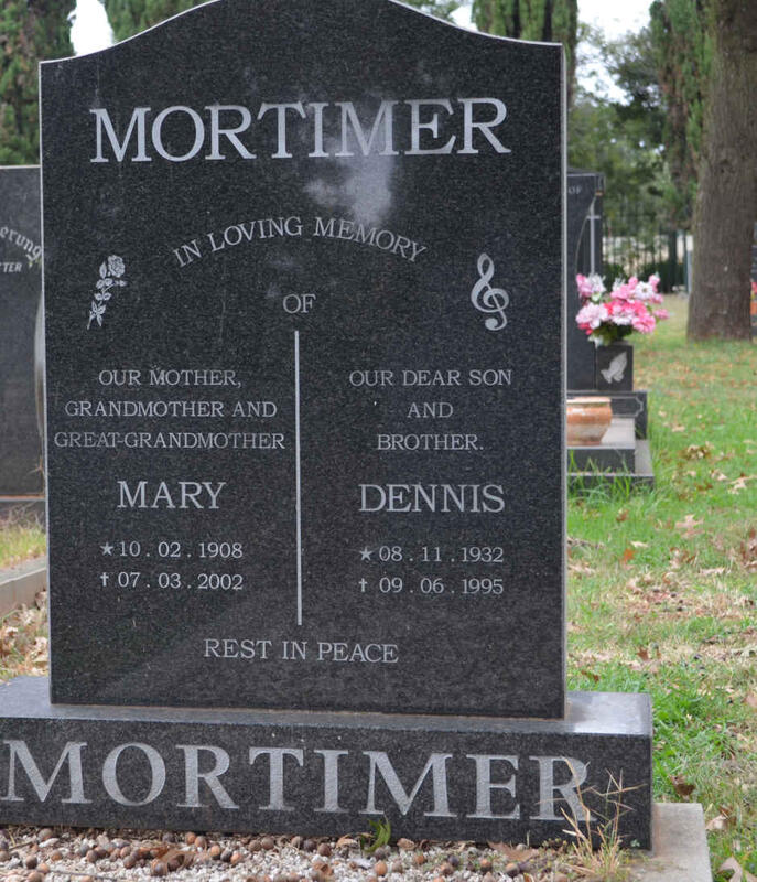 MORTIMER Mary 1908-2002 :: MORTIMER Dennis 1932-1995