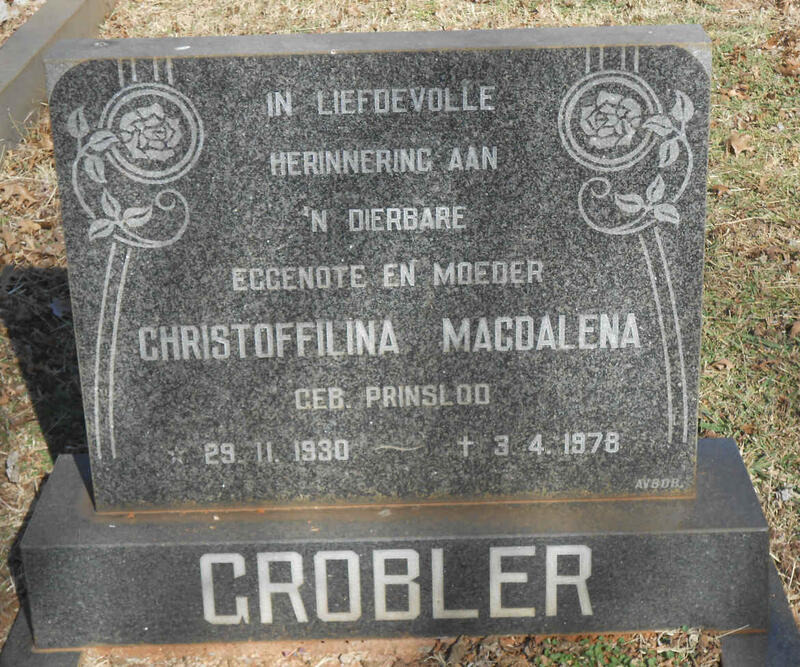 GROBLER Christoffilina Magdalena nee PRINSLOO 1930-1978