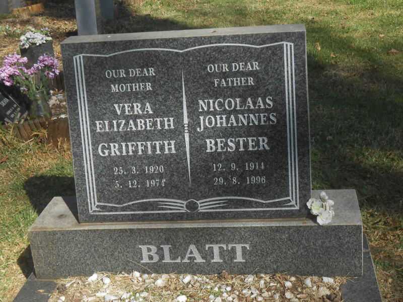 BLATT Nicolaas Johannes Bester 1914-1996 & Vera Elizabeth Griffith 1920-1974