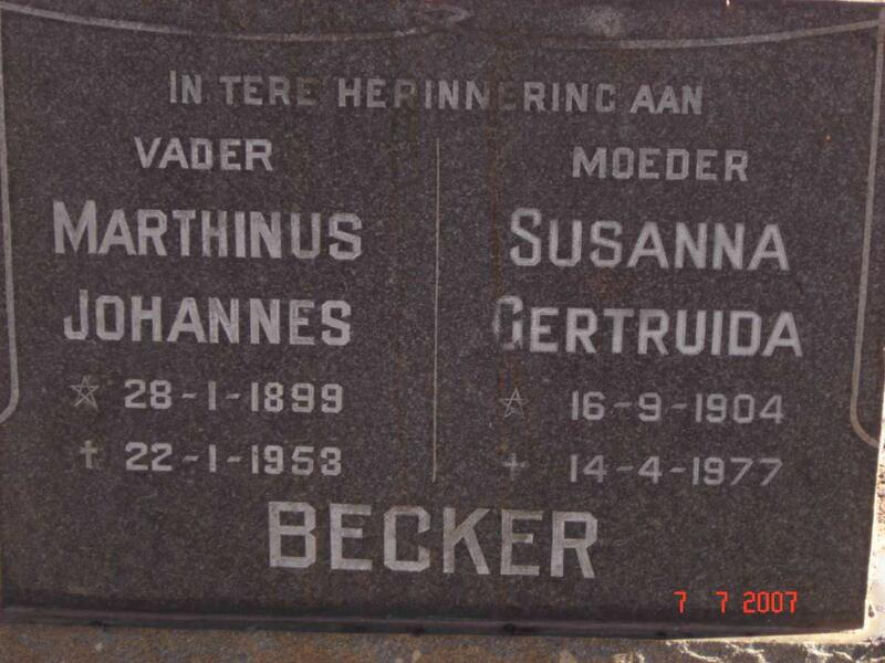 BECKER Marthinus Johannes 1899-1953 & Susanna Gertruida  1904-1977