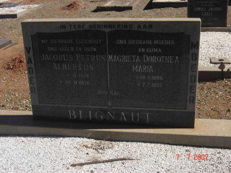 BLIGNAUT Jacobus Petrus Albertus 1891-1976 & Magrieta Dorothea Maria 1896-1982
