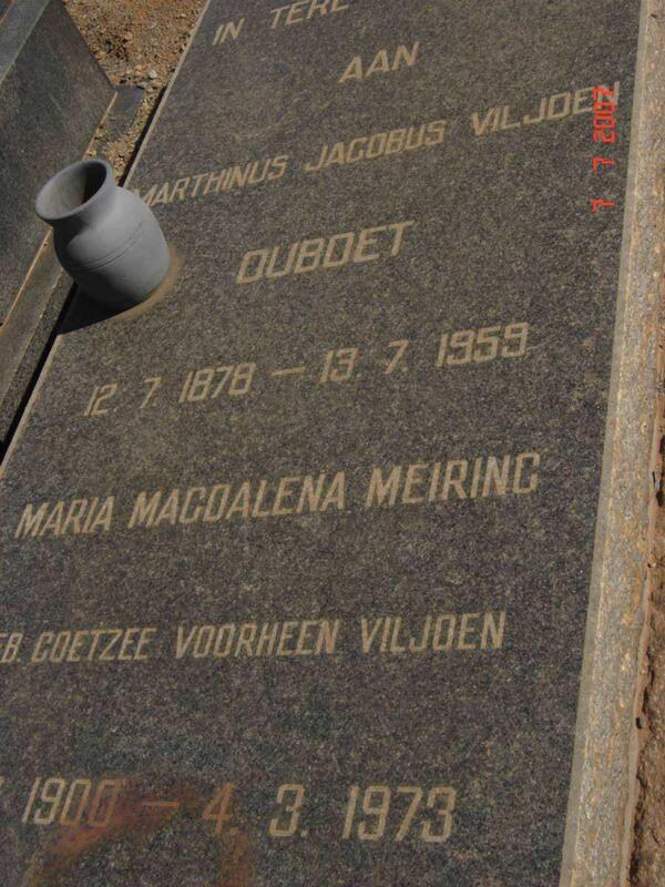 VILJOEN Marthinus Jacobus 1878-1959 & Maria Magdalena MEIRING previously VILJOEN nee COETZEE 1900-1973