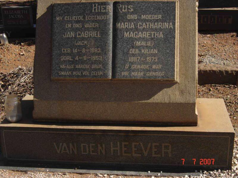 HEEVER Jan Gabriel, van den 1883-1953 & Maria Catharina Magaretha KILIAN 1887-1973